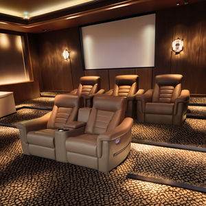 كراسي مسرح مشهورة من الجلد الأسود ، كراسي مسرح منزلية ، أريكة سينما 5 مقاعد ، مقاعد سينما كبار اللاعبين الكهربائية - Product Image 6