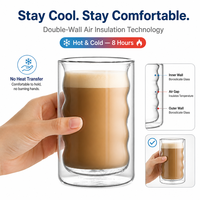 Tasse en verre borosilicate à double paroi de 340 ml, design intérieur ondulé, mug à café isolé, pour latte glacé, jus, passe au lave-vaisselle