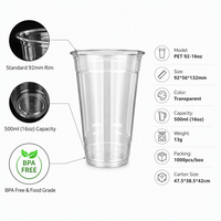 Gobelets en plastique PET avec logo personnalisé, gobelets à paroi simple de 16 oz avec couvercles pour café glacé, jus, boissons froides, smoothies