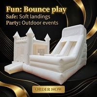 Château gonflable commercial PVC blanc et rose pour mariage et fête, avec toboggan, garantie 3 ans