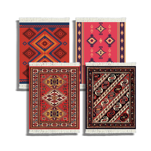 Juego de 4 posavasos de tela turca persa ecológicos, diseño de Mini alfombra oriental para mesa de centro, decoración del hogar, regalos de inauguración - Product Image 6