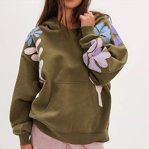 Custom High-Quality Terry Cotton All Seasons Anti-Pilling Oversized <b>Applique</b> Embroidery <b>Flowers</b> Hoodie - Product Image 4