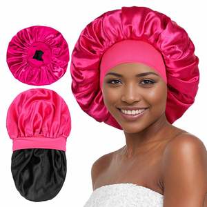 Gorro de Dormir de Satén de Doble Capa, Color Sólido, Ala Ancha, Elástico, para Adultos, para el Cuidado del Cabello y Belleza, para Mujer - Product Image 1