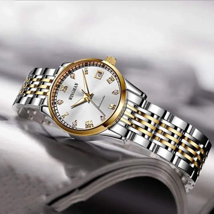 Diamant verkrustete Damen Saphirglas wasserdicht neue Spiegel poliert Miyota 9015 automatische mechanische Uhr Großhandel