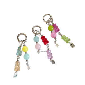 KC1249 Fresh and Fashionable Cute <strong>Beaded</strong> Bear <strong>Keychain</strong> - Colorful Transparent Resin Pendant - Girls' Pendant - Gift - Product Image 5
