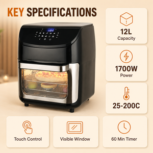Four à friture sans huile 12L 1700W avec contrôle tactile et fenêtre visible, appareil <span class=keywords><strong>de</strong></span> <span class=keywords><strong>cuisson</strong></span> saine pour la maison, la cuisine et la famille KA20024 - Product Image 2