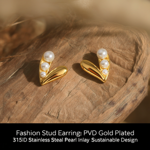 ต่างหูแฟชั่นแบบติดหู ชุบทอง PVD สแตนเลสสตีล 316L ประดับมุก ดีไซน์ที่ยั่งยืน - Product Image 3