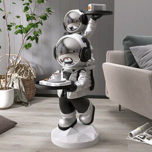 Statua da Terra Grande di Astronauta Spaziale Dipinta a Mano in Resina, Scultura Artistica con Doppio Vassoio, per Arredamento Soggiorno - Vendita all'Ingrosso - Product Image 1