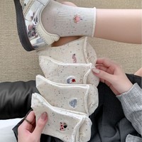 Chaussettes pour femmes à bord roulé printemps-été - Style fin en maille - Chaussettes mi-mollet à motifs de dessins animés - Chaussettes en coton de haute qualité