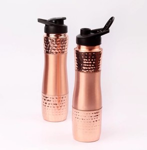<b>Copper</b> Water Bottle Hammered Travel Mug <b>Screw</b> Lid Reusable Cold Drink Tumbler for Office Home Camping Gift - Indian Home Crafts - Product Image 2
