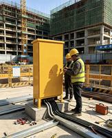 Boîtier de distribution d'alimentation étanche jaune pour éclairage temporaire de chantier extérieur, vide, fabriqué en Chine, sans courant