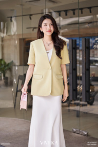 Women's Short Sleeve <b>Blazer</b> JAYCE Spandex / Polyester Minimalist Single Button Worsted Regular V-neck - Product Image 2