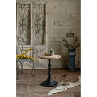 Meuble de salon scandinave Table d'angle ronde Antique Table basse en bois naturel avec Base en fer noir