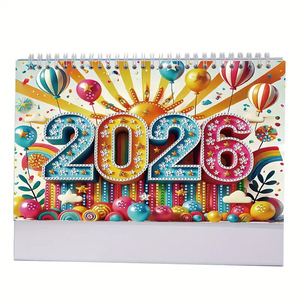 Promotional Custom Logo Printed Spiral Wire Monthly Stand Flip Long Unique DIY Table Desk Calendar 2026 with Diamond