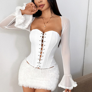 <span class=keywords><strong>KISS</strong></span> ME ANGEL Top asymétrique sans bretelles en maille patchwork style Spice Girl avec bretelles, T-shirt amincissant à armature pour femme - Product Image 4