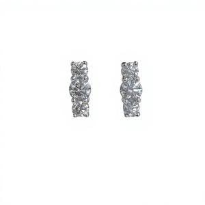 Boucles d'oreilles clous 3 pierres en argent sterling 925 plaqué rhodium avec diamants naturels taillés pour femme, 1,56 ct, bijoux tendance pour mariage et soirée - Product Image 3
