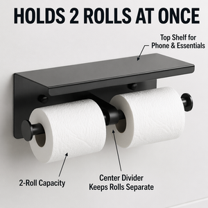 Porte-rouleau de <span class=keywords><strong>papier</strong></span> <span class=keywords><strong>toilette</strong></span> rectangulaire noir mat avec étagère, vis dissimulées, en acier inoxydable, moderne et décoratif, pour salle de bain et hôtel - Product Image 4