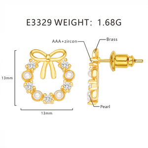 Hermosas Joyas para Niñas Foxi al por Mayor, Aretes con Lazo y Múltiples Gemas Azules y Perlas Encantadoras - Product Image 6