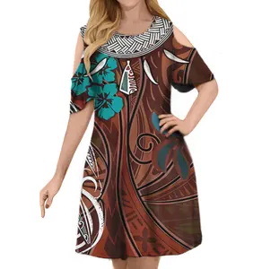 设计师时尚印花女士服装定制裙子波利尼西亚萨莫亚部落休闲超大号女士短袖连衣裙