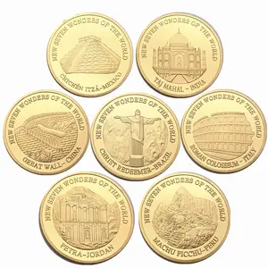 NO MOQ Manufacturer Price Hot Sale collective gold coin /Metal award coin/New Seven Wonders of the world coins