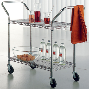 두 배 갑판 두 배 손잡이지주 스테인리스 크롬은 바퀴를 가진 메시 트롤리 움직일 수 있는 조정가능한 화물 다중층 손수레를 도금했습니다 - Product Image 3