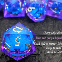 Dés polyédriques bleus rêveurs pour jeux de rôle Dungeons & Dragons, à coins coupés, brillants, en résine, lot de 7 dés liquides 4