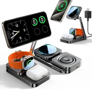 2024ベストセラー製品Apple用の新しい磁気ポータブル折りたたみ式15w Qi 3 in1ワイヤレス充電器