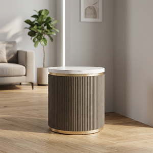 Nara Side <b>Table</b> Solid Mindi Wood with White <b>Stone</b> <b>Top</b> Round Nightstand Luxury End <b>Table</b> for Living Room Bedroom Furniture - Product Image 6