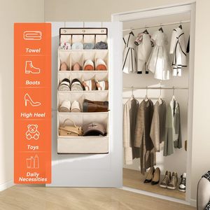 Over The Door <b>Shoe</b> Organizer 15 Pockets Hanging Storage For Closet <b>Shoes</b> Beige Oxford Fabric - Product Image 5