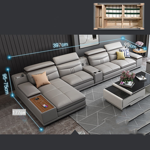 Mikrofaser-Leder Gefülltes Kombinations-<span class=keywords><strong>L</strong></span>-förmiges <span class=keywords><strong>Sofa</strong></span> mit Verstecktem Stauraum Modernes Minimalistisches Design für Große Apartment-Wohnzimmer - Product Image 4