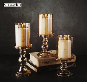 Premium Amber Hurricanes Candle Holders、Long Stem Pillar Candlestick