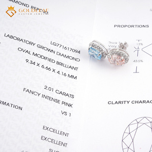 Boucles d'oreilles clous ovales roses longues en or 14 carats avec diamant fantaisie bleu de 2 carats, idéales pour offrir, mariage, usage quotidien - Product Image 4