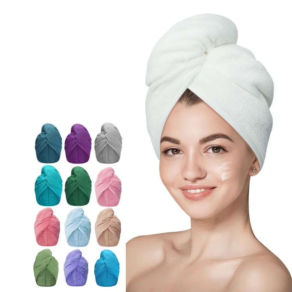 Asciugamano avvolgente per capelli in microfibra a buon mercato di moda asciugamano per turbante per capelli con testa spa di alta qualità