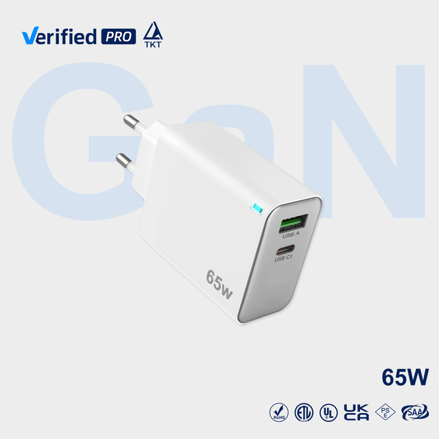 TKT 65W USB C Fast Charging GaN Charger LED Light PD USB Interface Universal Dual Port Wall Charger iPhone Portable Mobile