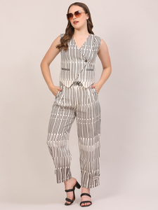 Chaleco sin mangas a rayas blancas y negras, estilo cruzado, entallado, informal, para mujer, para usar con vestido. - Product Image 4