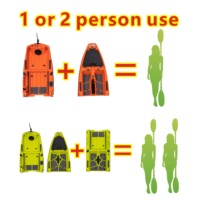 Kayak de pêche modulaire en HDPE à 3 sections pour 2 personnes, ultra stable, avec moteur détachable, pédale d'avance, hélice, aileron, respectueux de l'environnement