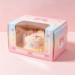 Cajas Rígidas Ecológicas para Pasteles de Color Rosa Estilo <span class=keywords><strong>Princesa</strong></span> con Ventana, Lindas Cajas de Panadería Impresas con Cinta para Empacar en Fiestas de Cumpleaños - Product Image 2