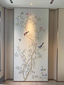 <span class=keywords><strong>Carta</strong></span> <span class=keywords><strong>da</strong></span> <span class=keywords><strong>parati</strong></span> chinoiserie in seta dipinta a mano di lusso con fiori di Magnolia dipinti a mano <span class=keywords><strong>per</strong></span> soggiorno - Product Image 2