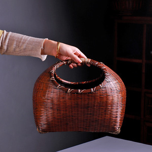 Handmade <b>Bamboo</b> Woven Basket Antique Purple Round Storage Basket For Kitchen Food <b>Container</b> Neatening Gift - Product Image 2