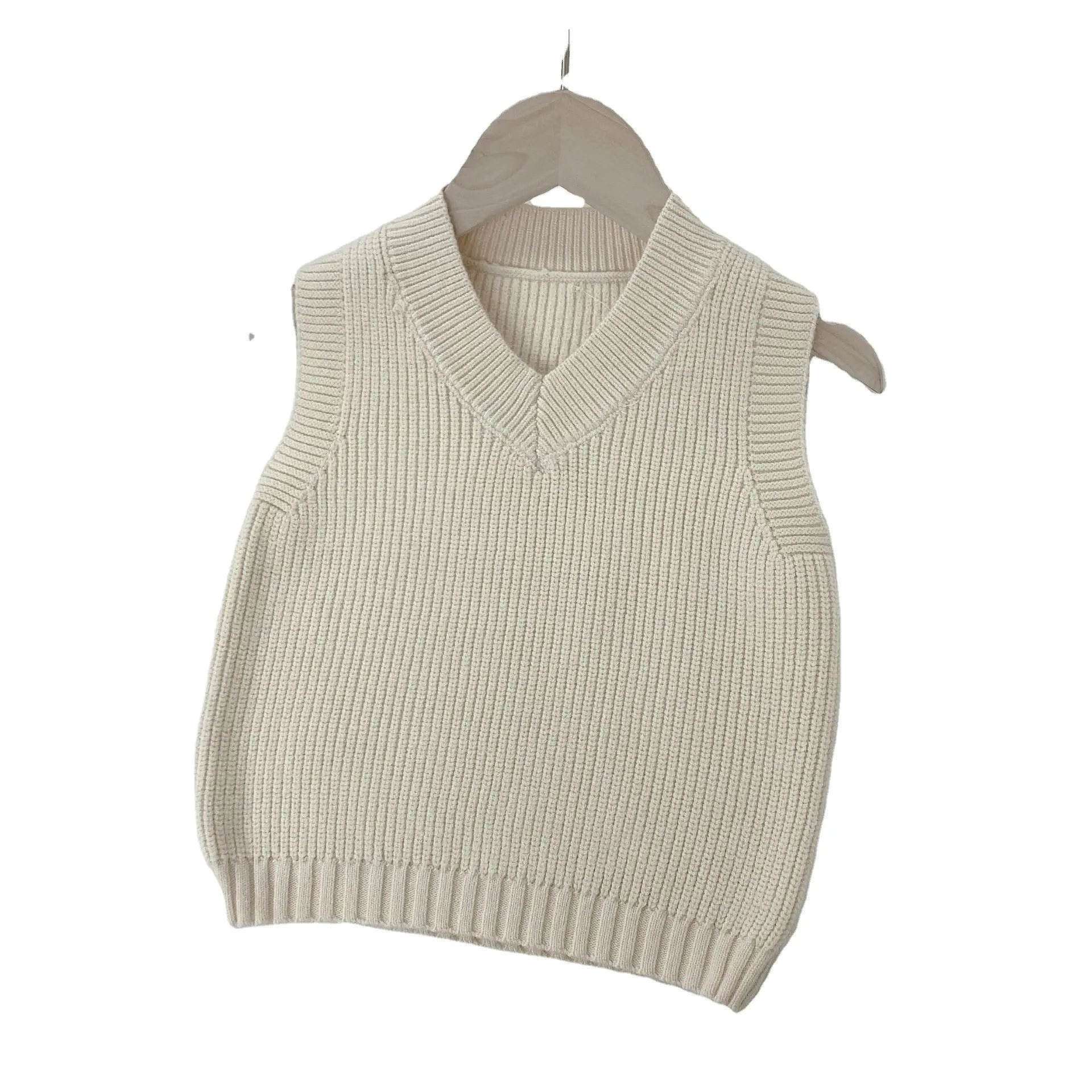 SL02g5006-suéter para bebé pequeño, chaleco de algodón para niña, ropa para niño, cuello en v, color sólido