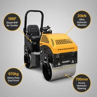 Compacteur à rouleaux à double tambour diesel 186F 8HP 20kN 65Hz 700mm avec direction vibrante hydraulique 970kg pour asphalte et sol