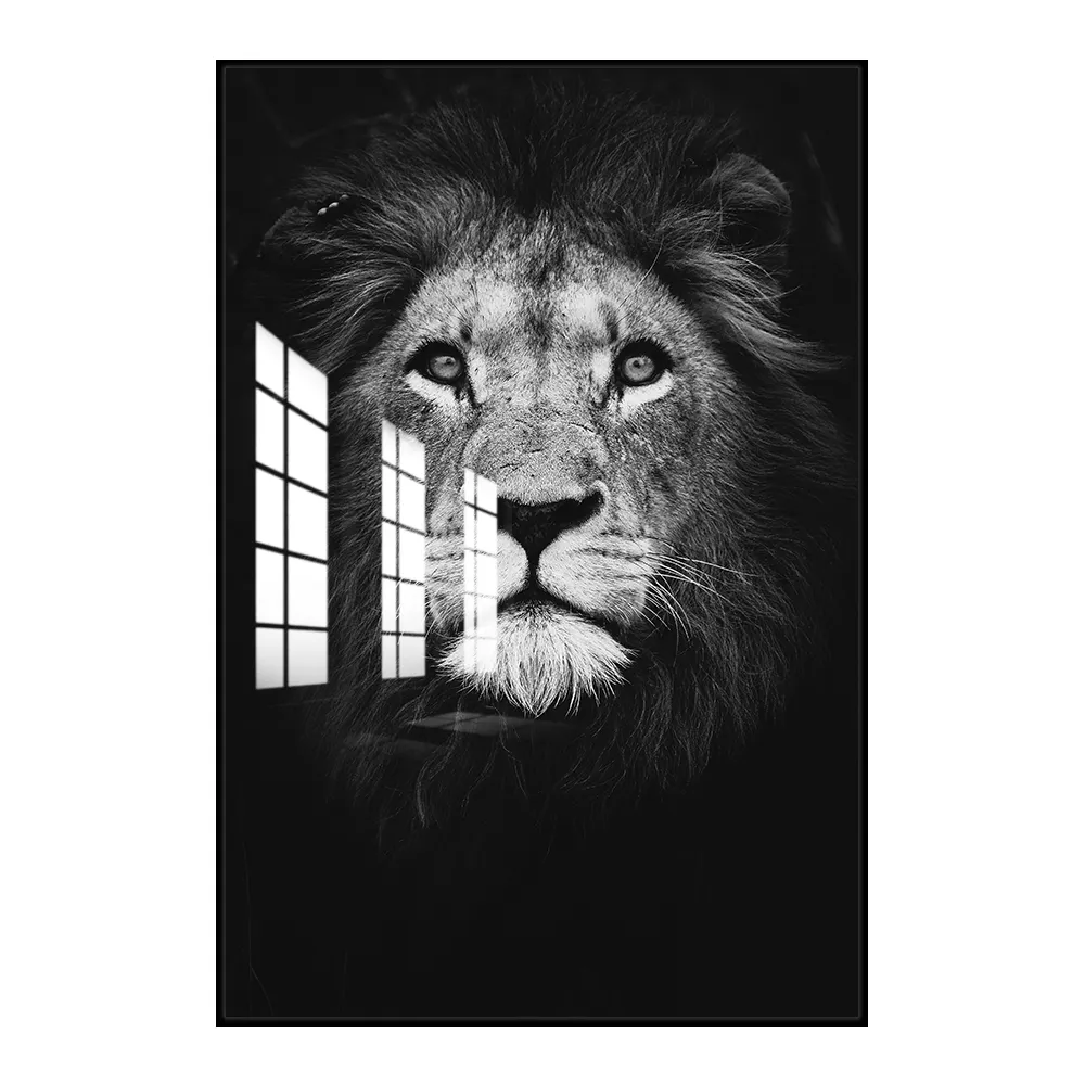 Prints Art Custom Designs UV Print Modern Glass Painting Lions Wall Art 3D Crystal Porcelain Painting