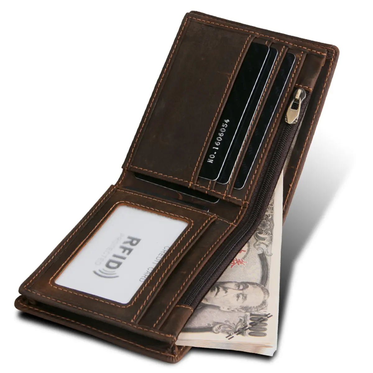 Boshiho Crazy Horse Genuine Leather bifold wallet Rfid Blocking card holder mens handmade leather wallet
