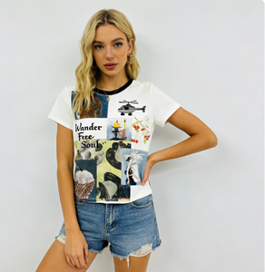 T-shirt estival décontracté pour femme, style grunge et fairycore, esthétique Wander Free Soul, 100% coton jersey imprimé, séchage rapide - Product Image 1