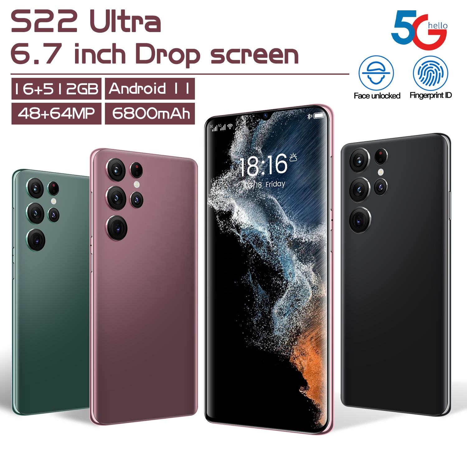 S22 Ultra Mobile Phone - 16GB RAM, 1TB Storage, 6800mah Battery