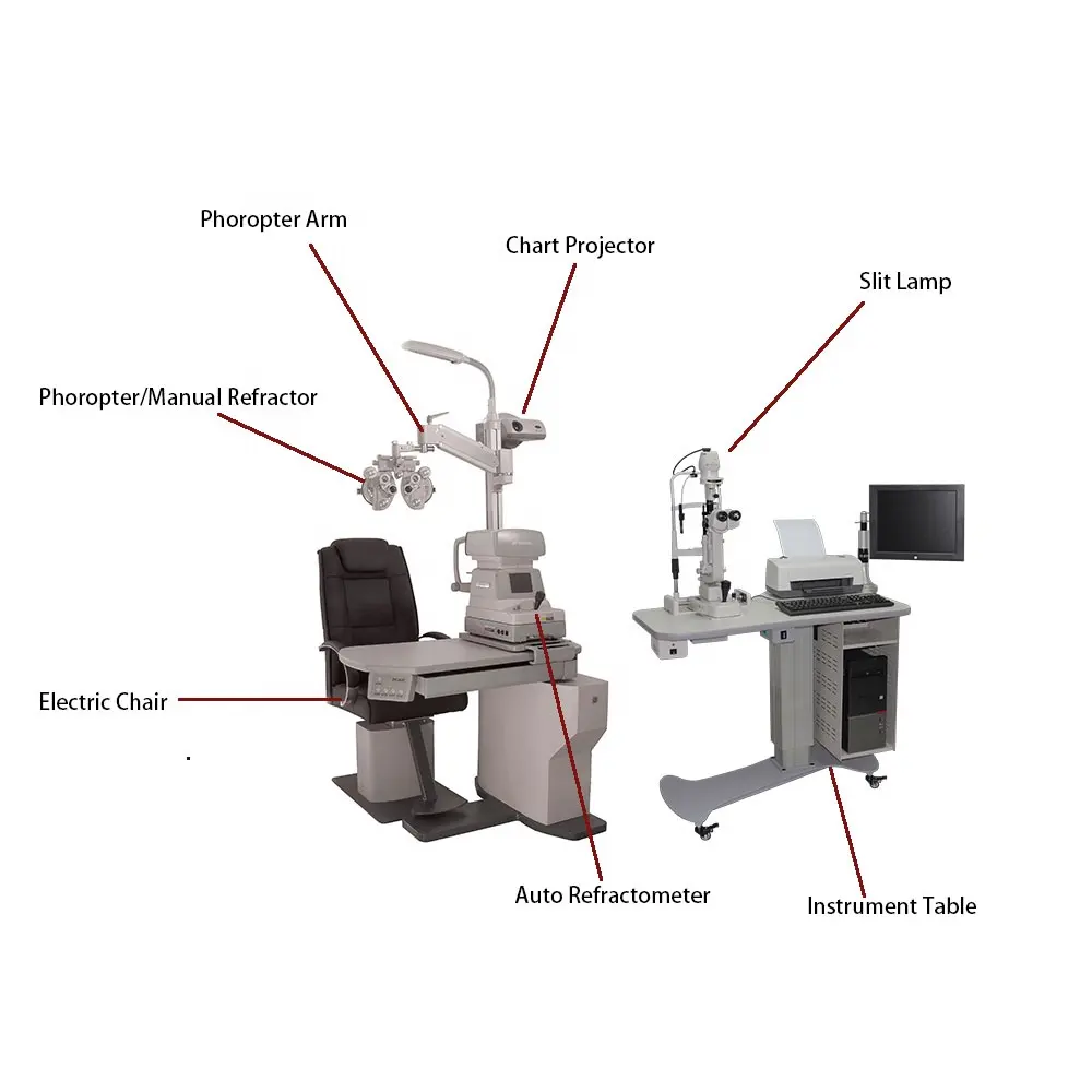 Oogheelkunde Breking Unit En Oogheelkundige Apparatuur Instrument Tafel En Slit Lamp En Auto Refractometer En Phoropter