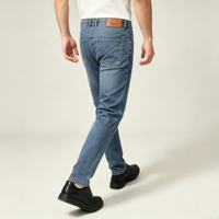 Jean bleu moyen pour homme, coupe slim fuselée, cinq poches, effet délavé, pantalon décontracté, OEM, personnalisé, vente en gros, en vrac