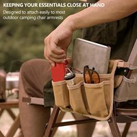 Organisateur de repose-bras pour chaise de camping, en toile durable, pour chaise pliante d'extérieur, 4 poches, sangles à boutons-pression
