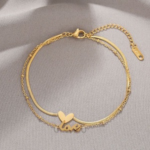 Nouvelle Chaîne de Cheville Double Cœur en Acier Inoxydable Plaqué Or 18K pour Femme, Accessoire de Bijouterie Tendance pour Soirée - Product Image 4