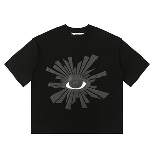 Ropa de hombre de algodón 100% de alta calidad, casa de errores, patrón de ojos, camiseta de manga corta a la moda con hombros caídos en la calle - Product Image 6